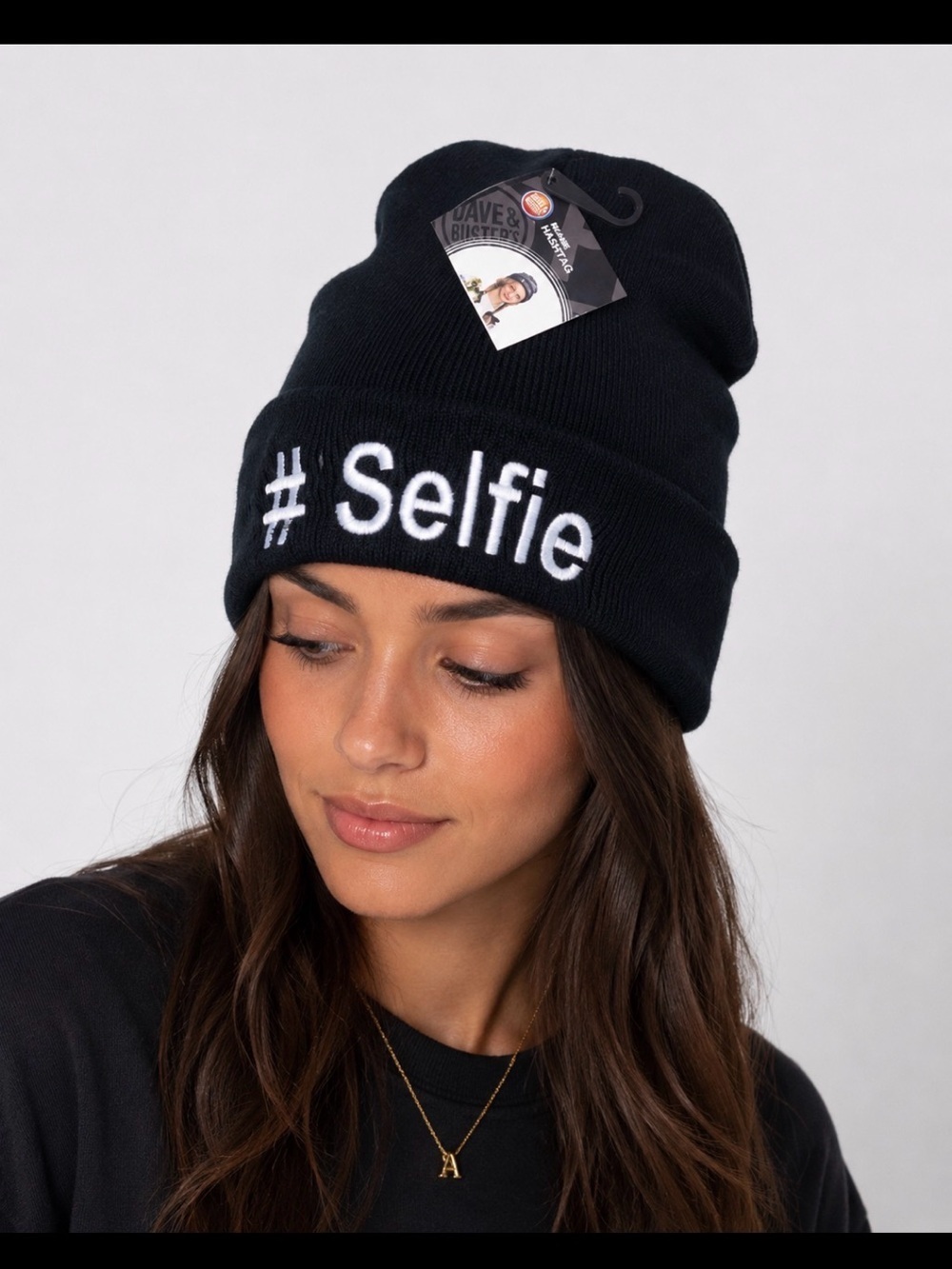 Black embroidered beanie #selfie warm knit stocking hat/cap grunge style NWT